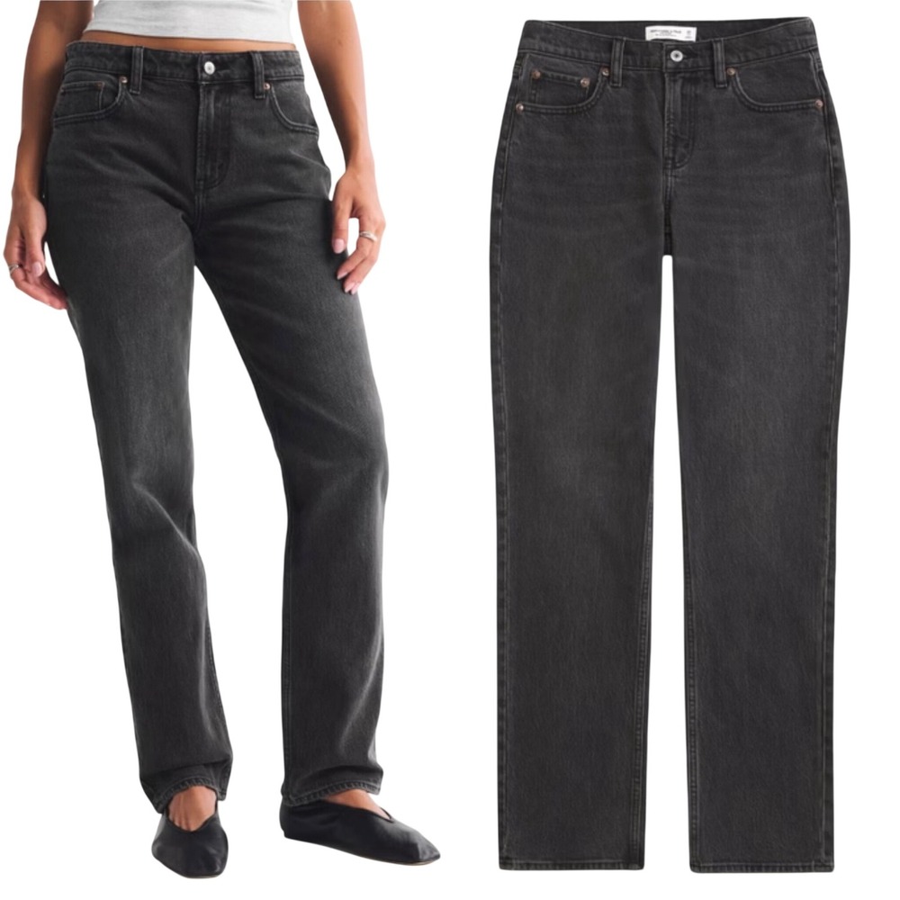 Abercrombie & Fitch Curve Love The 90s Straight Mid Rise Jeans Black 28 Long NEW